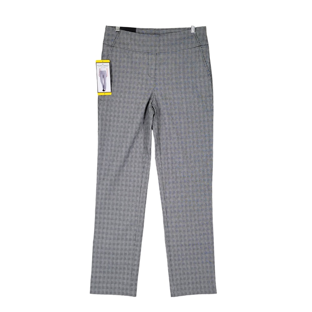 Hilary Radley Slim Leg Pants Women S Black White Plaid NEW Tummy Control